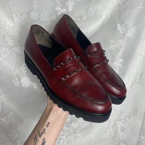 Cherry leather studded platform loafers by Paul Green